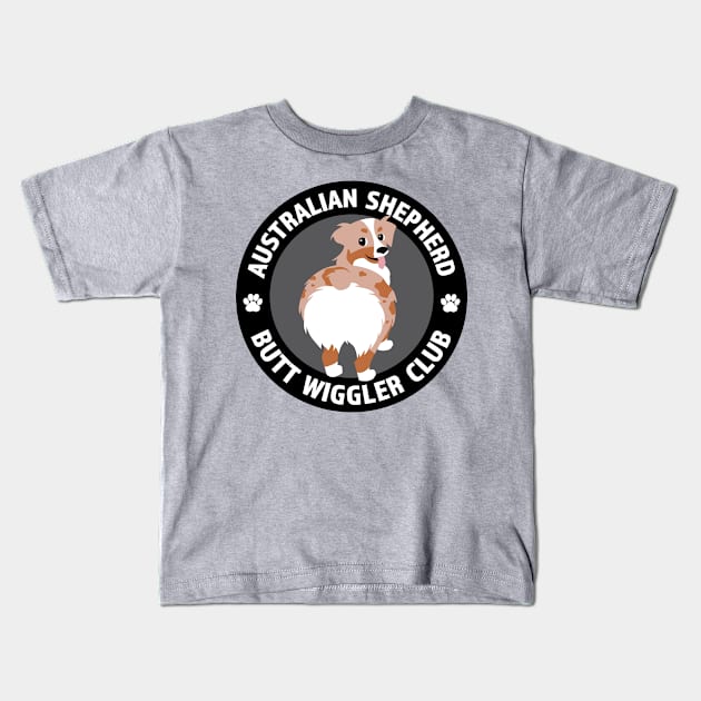 Australian Shepherd Butt Wigglers Club (Red Merle) Kids T-Shirt by Tennifer